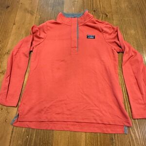 LL Bean Rugby Pullover Womens Small Petite Outdoor Pink Chambray Trim Sweatshirt